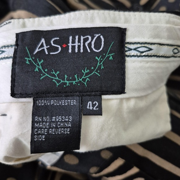 Ashro Jacket Pants Set Mens 42 Black Tan Mudcloth Print 2 Piece Suit Geometric - Picture 7 of 16